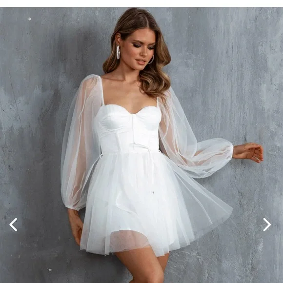 FAIRYTALE DREAM SHEER SLEEVE MINI DRESS WHITE - Picture 1 of 6